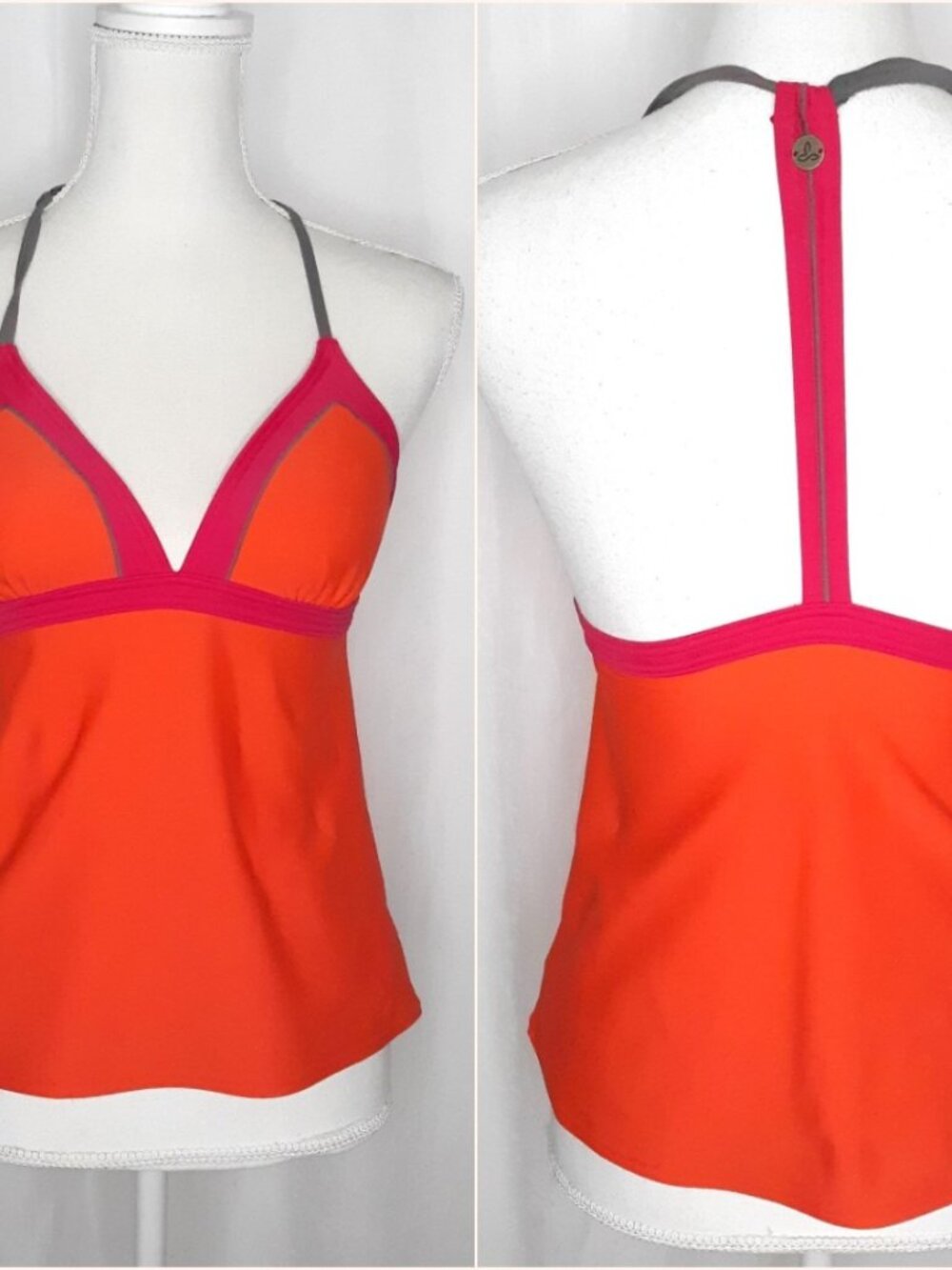 Prana Aleka Tankini Swim Top Colorblock Design Bust Support UV50+